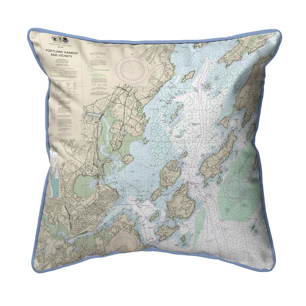 Portland Harbor and Vacinity, ME Nautical Map - Light Blue Cord Large Corded Indoor/Outdoor Pillow 18x18. Picture 1