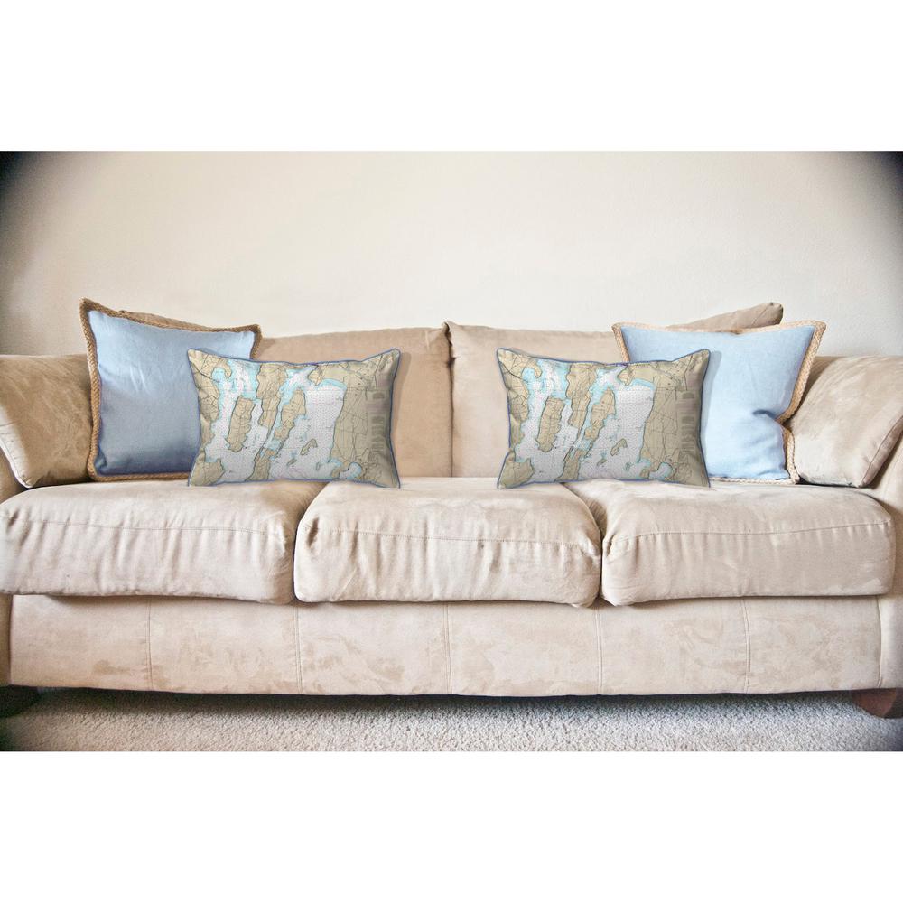 North Hero Island #2, VT Nautical Map Large Corded Indoor/Outdoor Pillow 16x20. Picture 3