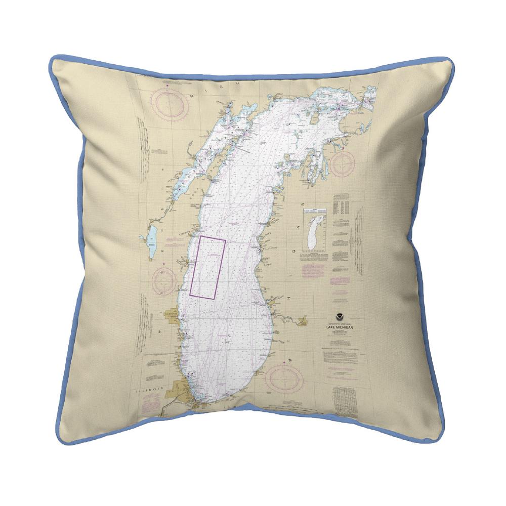Lake Michigan, MI Nautical Map Large Indoor/Outdoor Pillow 18x18. Picture 1