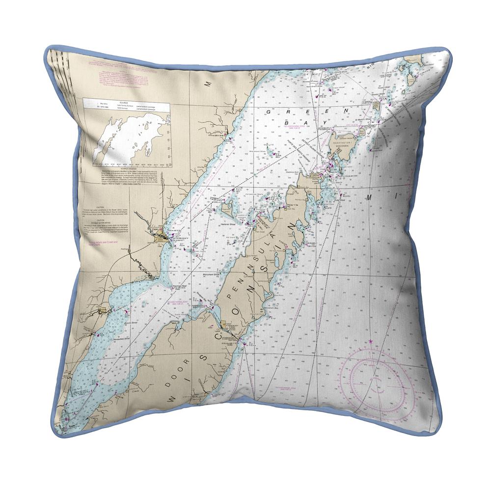 Door County, Green Bay, WI Nautical Map Large Corded Indoor/Outdoor Pillow 18x18. Picture 1