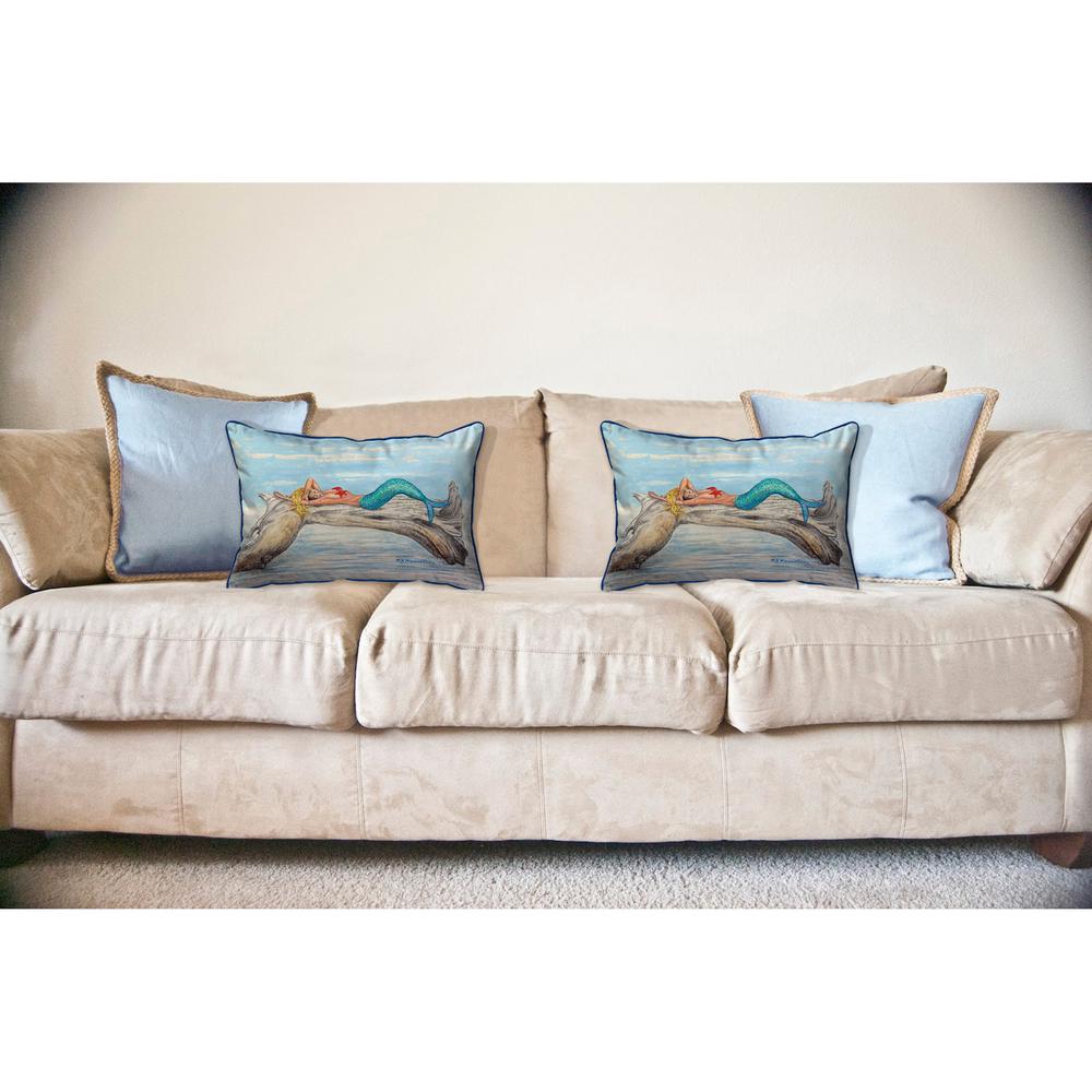 Mermaid on Log Large Indoor/Outdoor Pillow 16x20. Picture 3