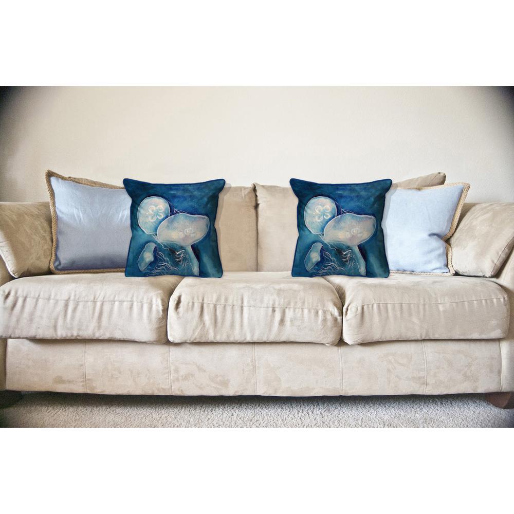 Blue Jellyfish Large Indoor/Outdoor Pillow 18x18. Picture 3