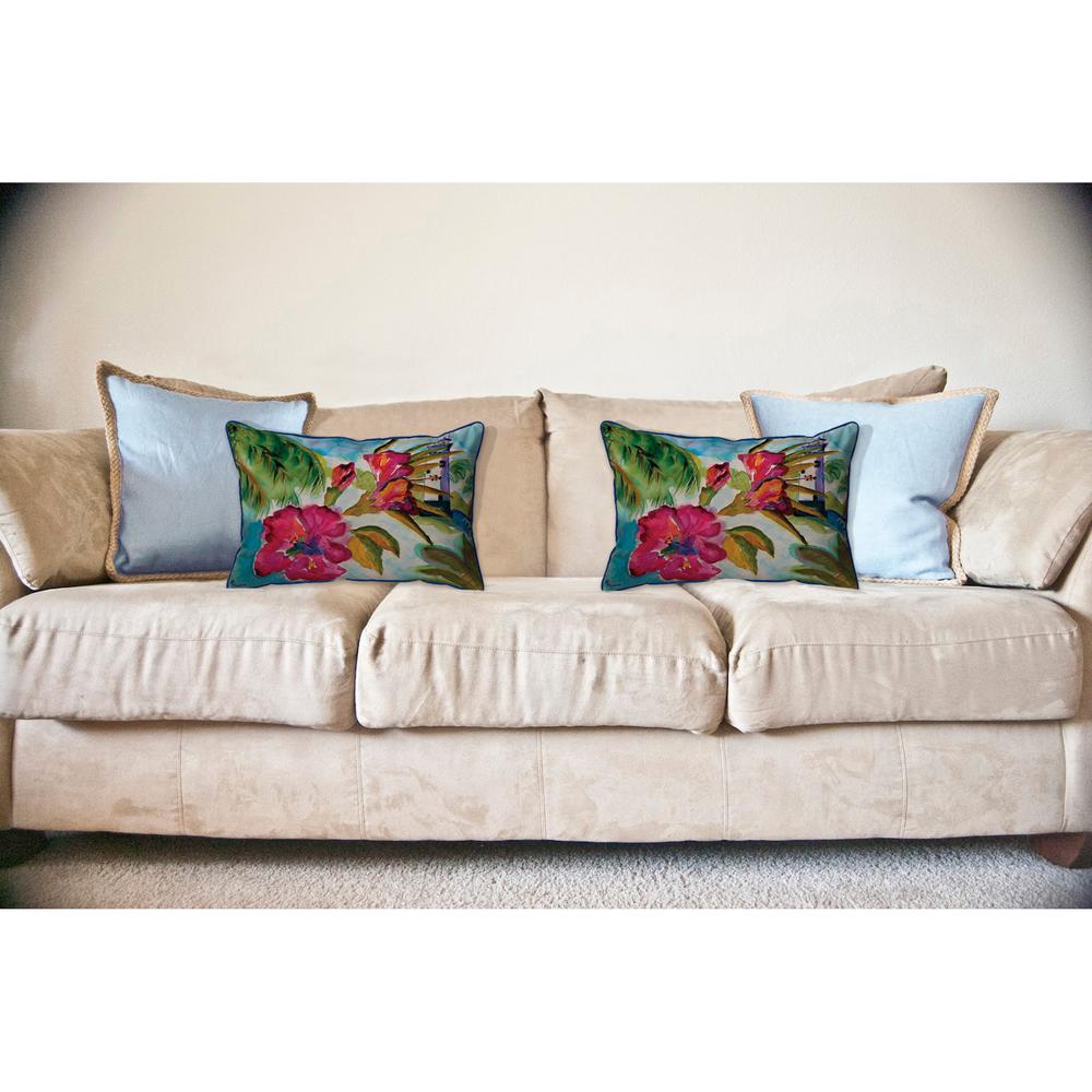 Lighthouse and Florals Large Indoor/Outdoor Pillow 16x20. Picture 3
