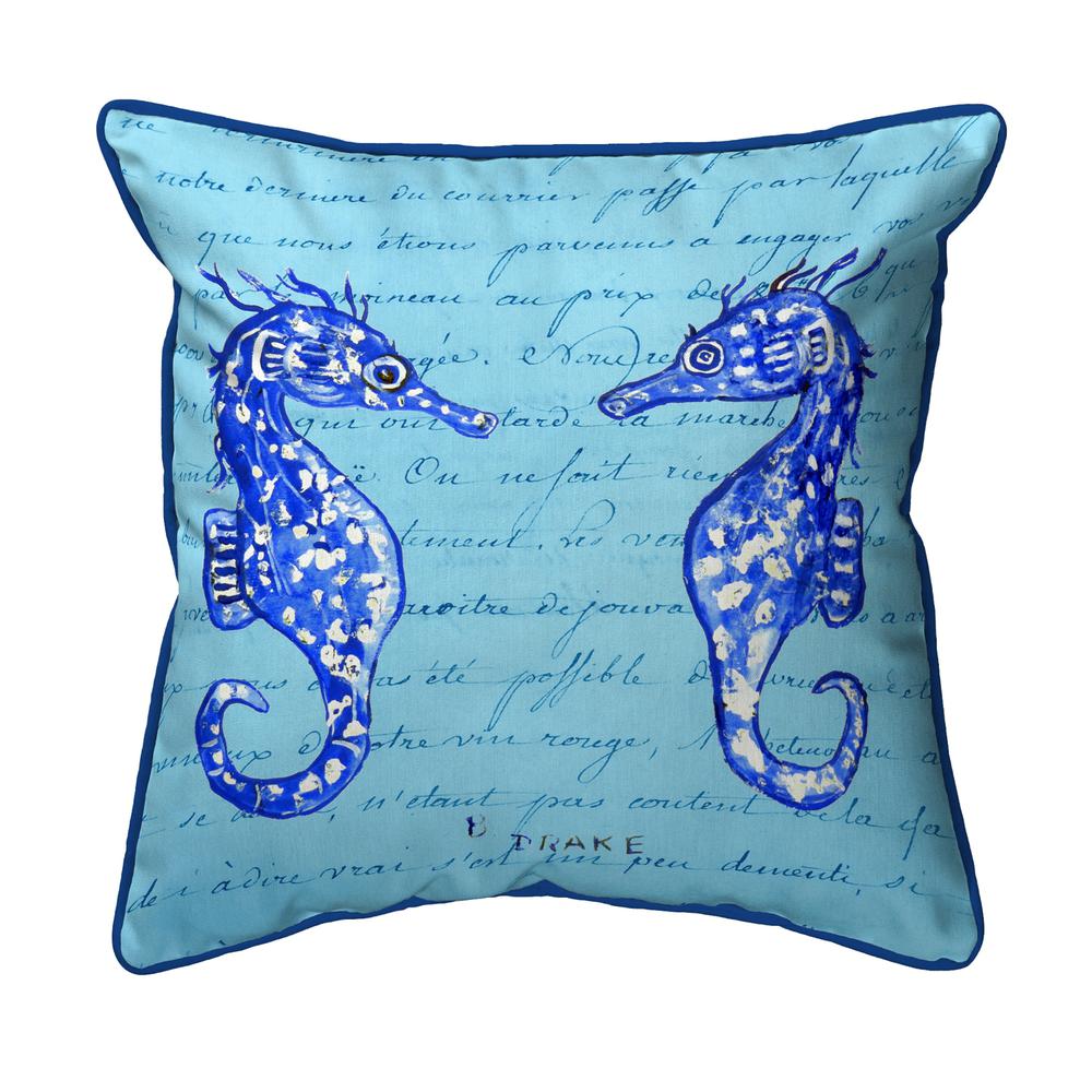 Blue Sea Horses Large Indoor/Outdoor Pillow 18x18. Picture 1