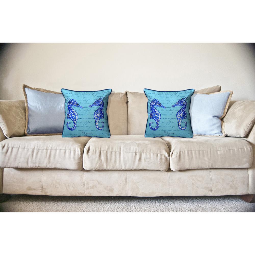 Blue Sea Horses Large Indoor/Outdoor Pillow 18x18. Picture 3
