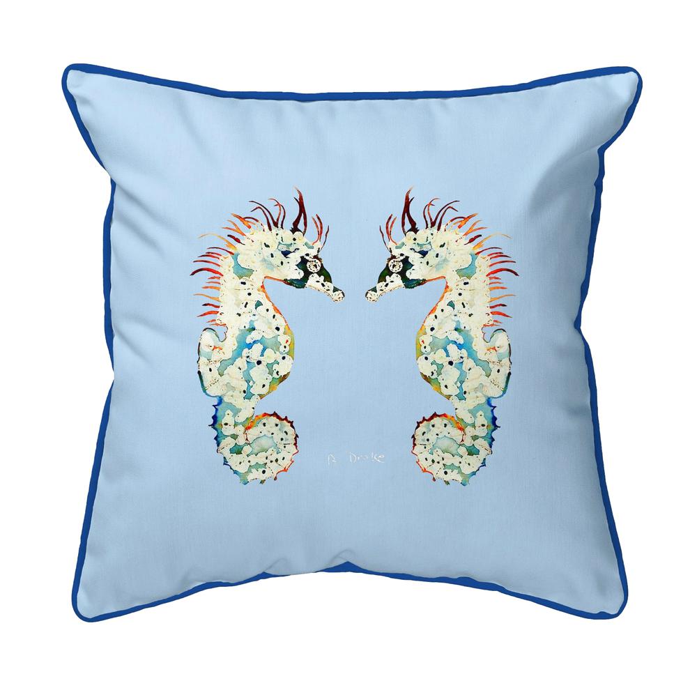 Betsy's Seahorses Light Blue Background Large Corded Indoor/Outdoor Pillow 18x18. Picture 1