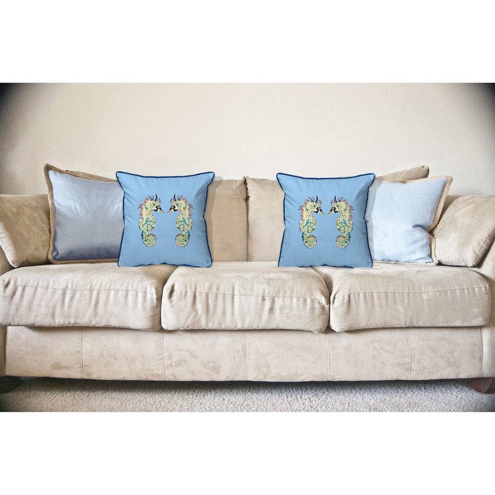 Betsy's Seahorses Light Blue Background Large Corded Indoor/Outdoor Pillow 18x18. Picture 3