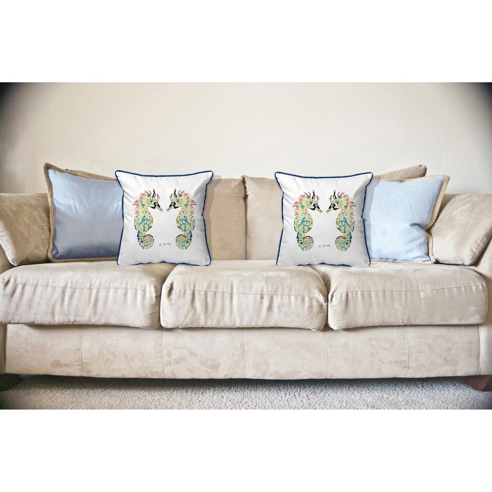 Betsy's Seahorses White Background Large Corded Indoor/Outdoor Pillow 18x18. Picture 3