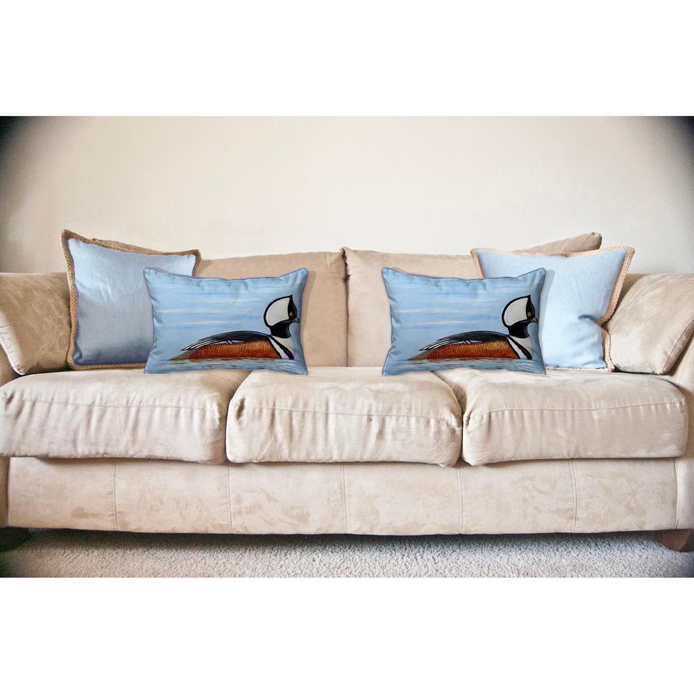 Hooded Merganser Large Indoor/Outdoor Pillow 16x20. Picture 3