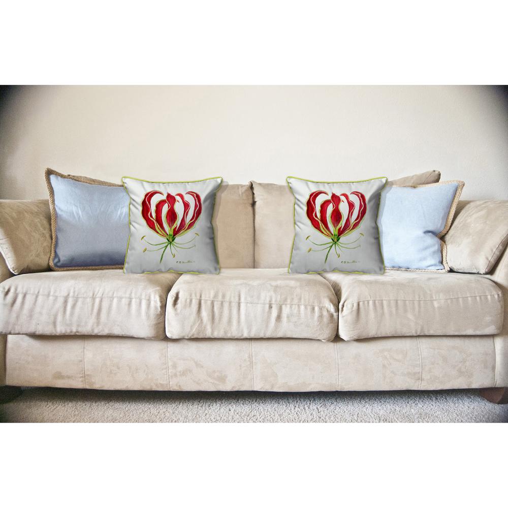 Red Lily Large Indoor/Outdoor Pillow 18x18. Picture 3