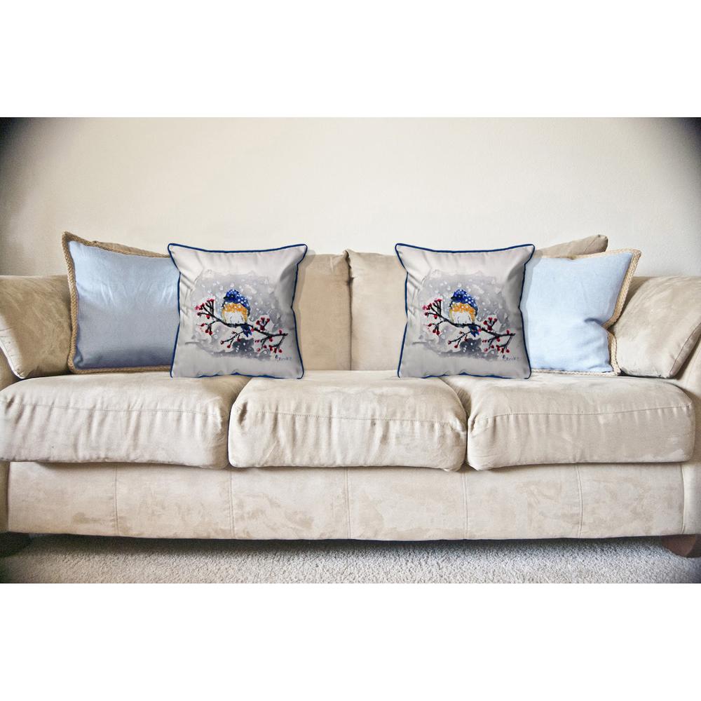 Blue Bird & Snow Large Indoor/Outdoor Pillow 18x18. Picture 3