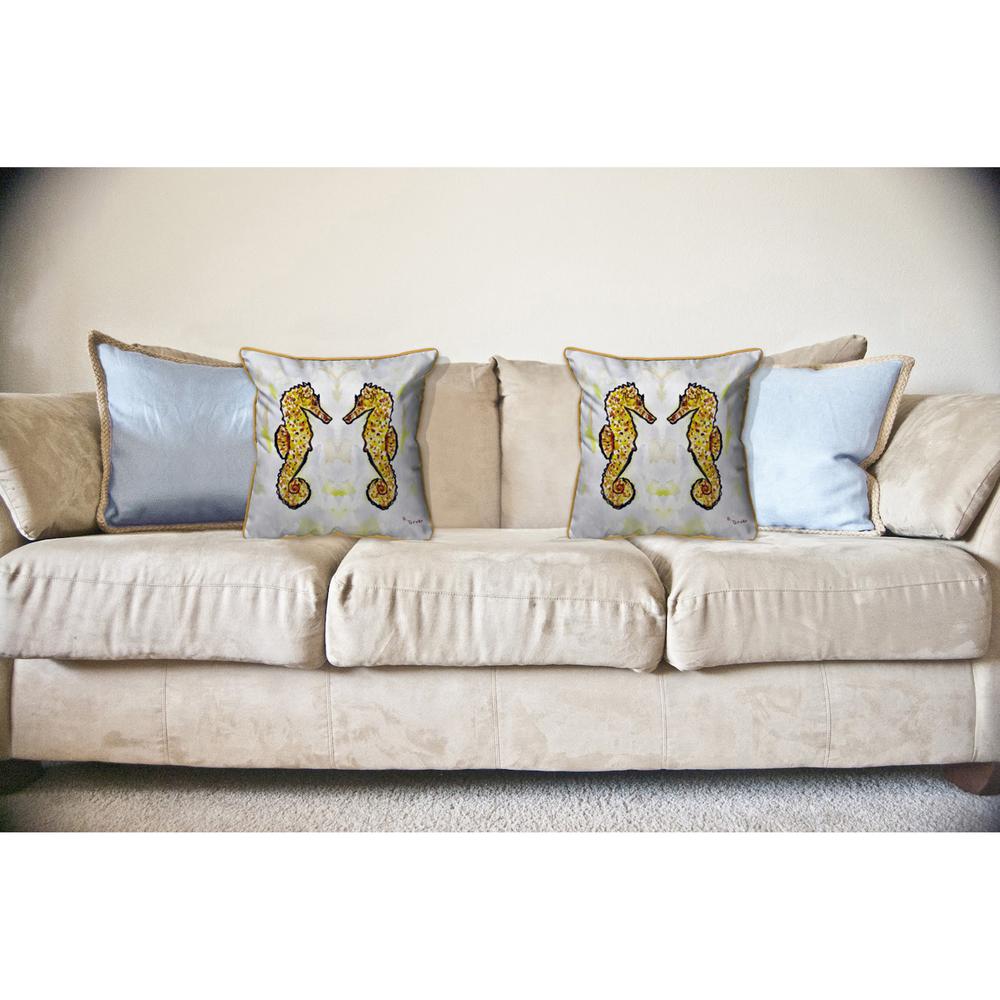 Gold Sea Horses Large Indoor/Outdoor Pillow 18x18. Picture 3