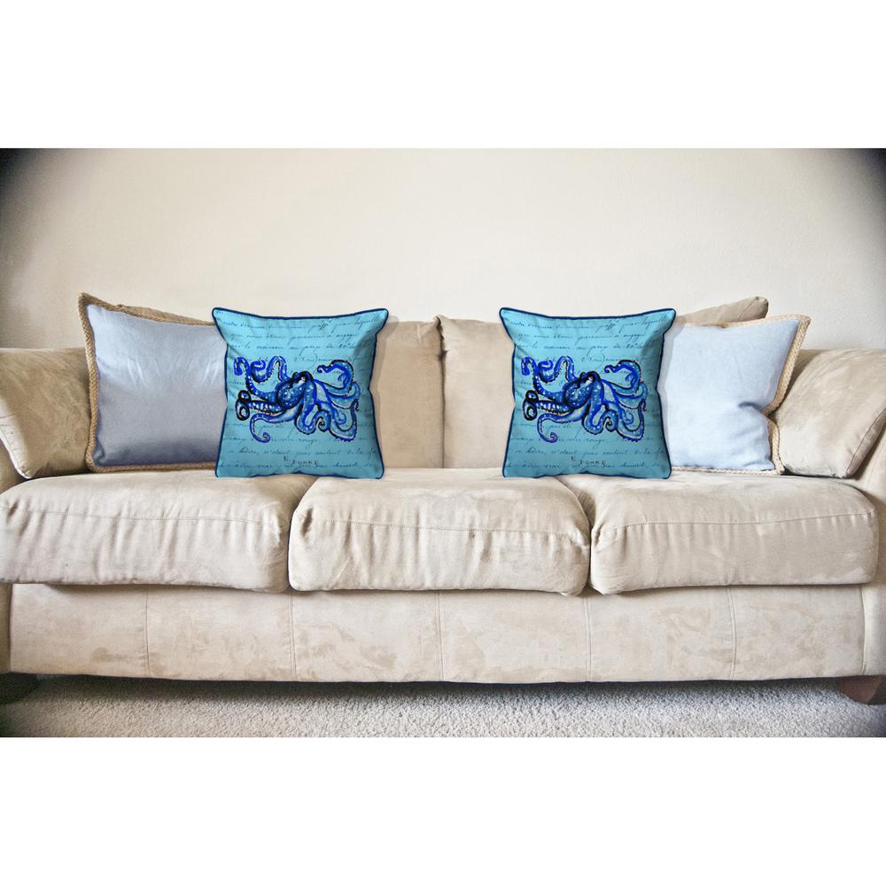Blue Script Octopus Large Indoor/Outdoor Pillow 18x18. Picture 3