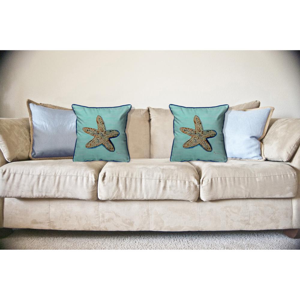 Starfish - Teal Large Indoor/Outdoor Pillow 18x18. Picture 3