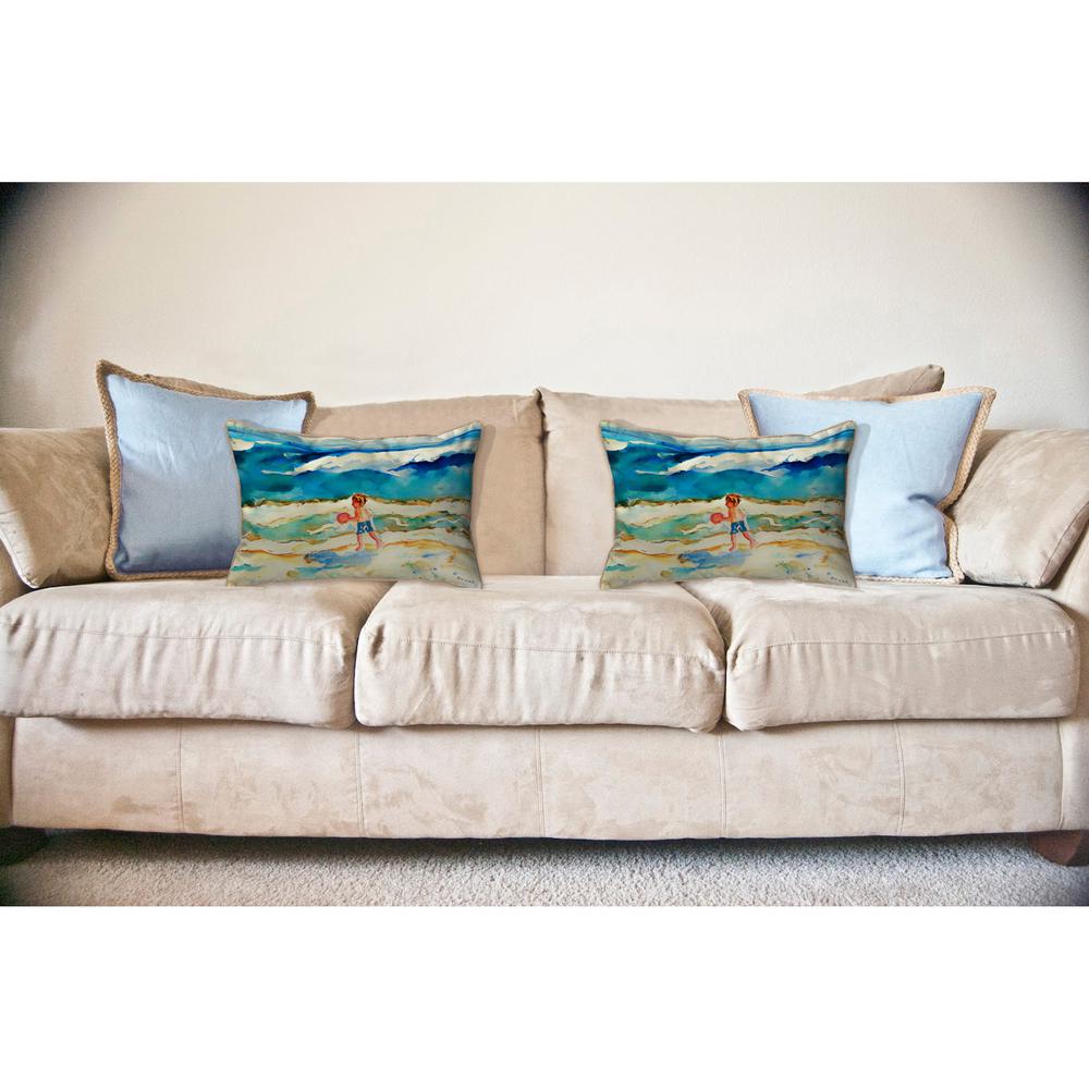 Boy and Ball Large Indoor/Outdoor Pillow 16x20. Picture 1