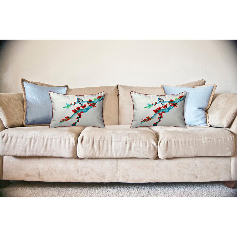 Red Buds & Bird Large Indoor/Outdoor Pillow 16x20. Picture 3