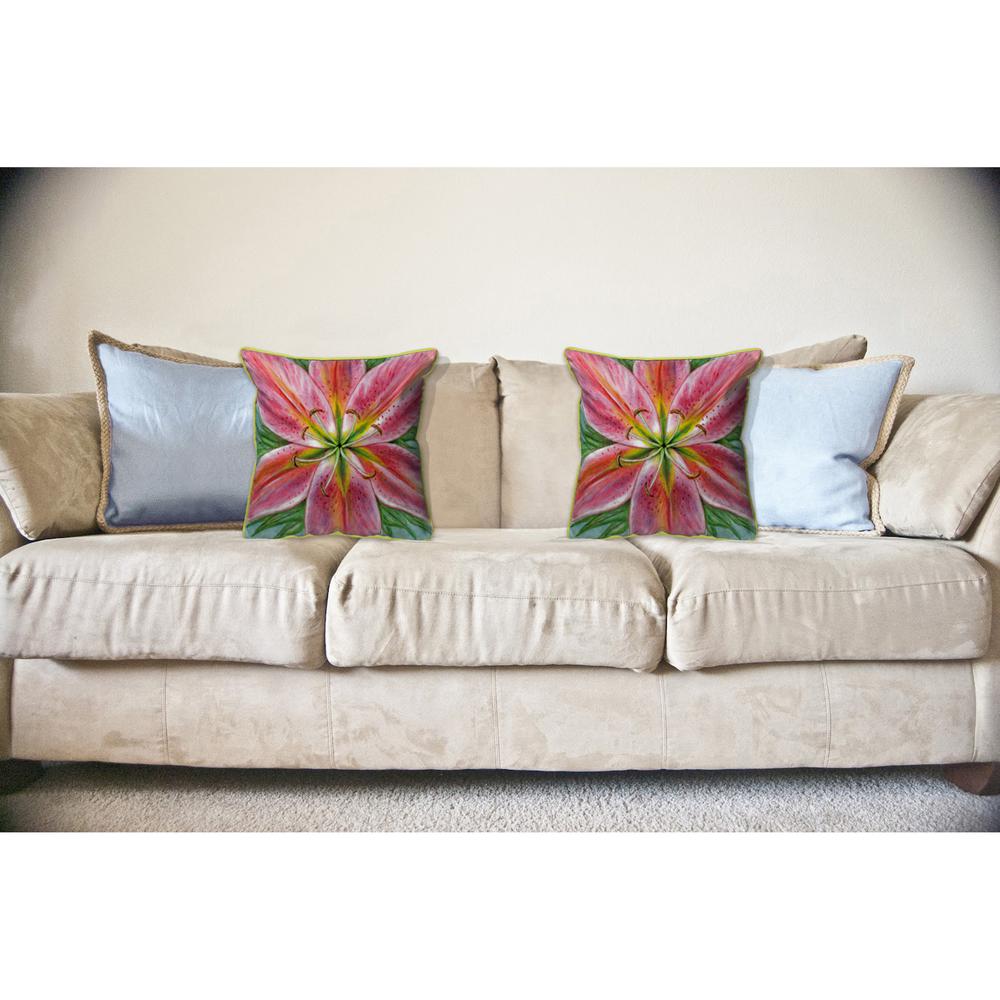 Pink Lily Large Indoor/Outdoor Pillow  18x18. Picture 3