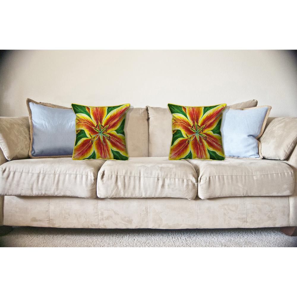 Yellow Lily Large Indoor/Outdoor Pillow 18x18. Picture 3