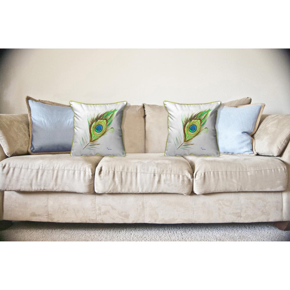 Peacock Feather Large Indoor/Outdoor Pillow 18x18. Picture 3