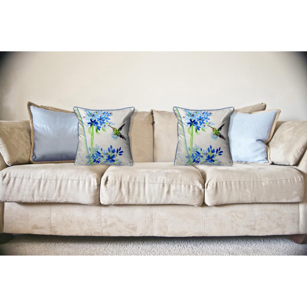 Hummingbird & Blue Flowers Large Pillow 18x18. Picture 3