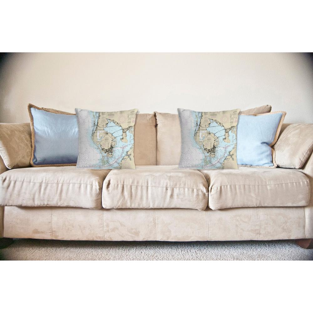 Tampa Bay, FL Nautical Map Noncorded Indoor/Outdoor Pillow 12x12. Picture 2