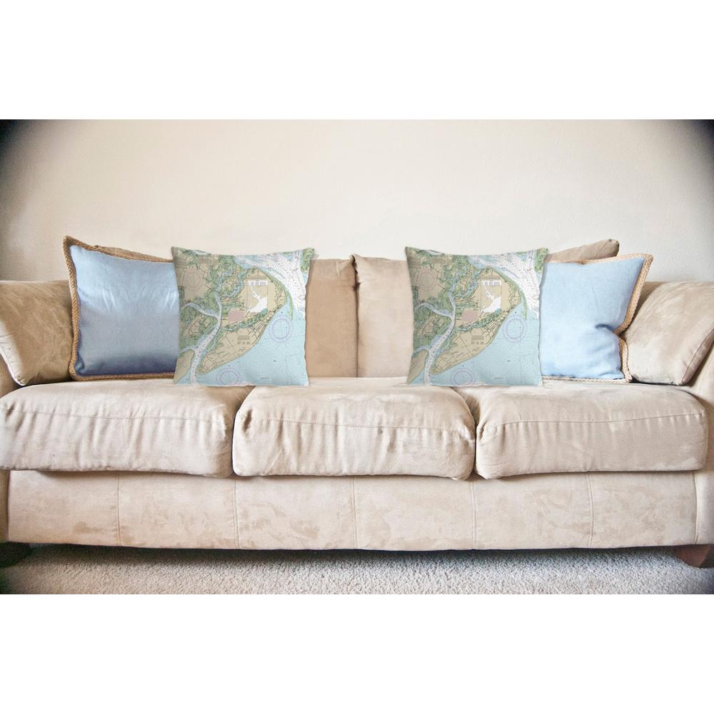 Hilton Head, SC Nautical Map Noncorded Indoor/Outdoor Pillow 12x12. Picture 2