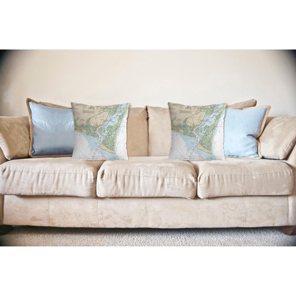 Baldhead Island, NC Nautical Map Noncorded Indoor/Outdoor Pillow 12x12. Picture 2