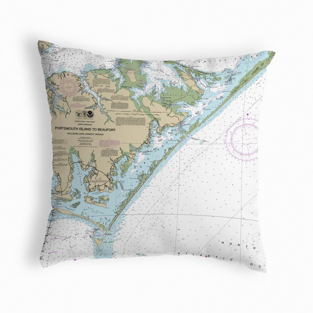 Portsmouth Island to Beaufort - Core Sound, NC Nautical Map Noncorded Indoor/Outdoor Pillow 12x12. Picture 1