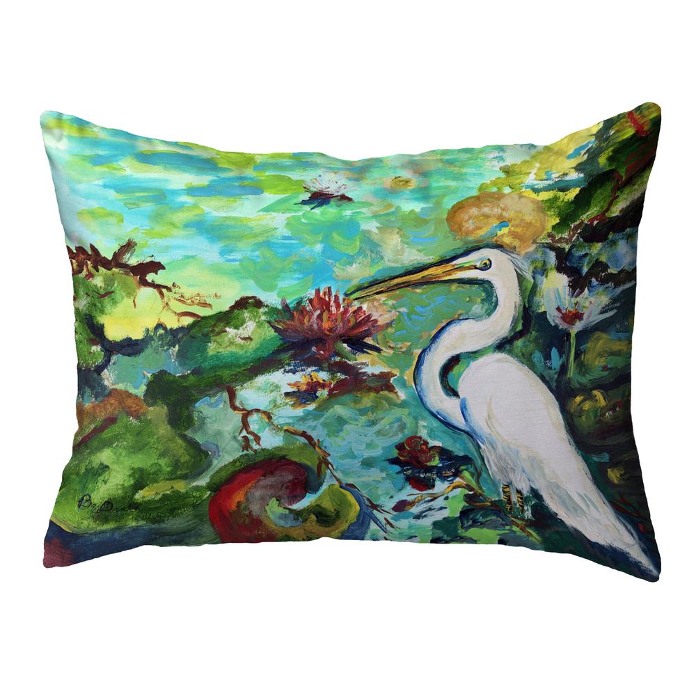 Egret  & Waterlilies Small Noncorded Pillow 11x14. Picture 1