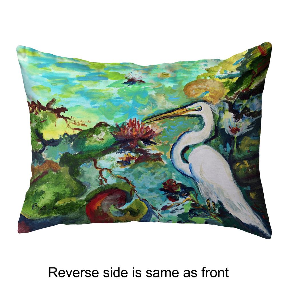 Egret  & Waterlilies Small Noncorded Pillow 11x14. Picture 2
