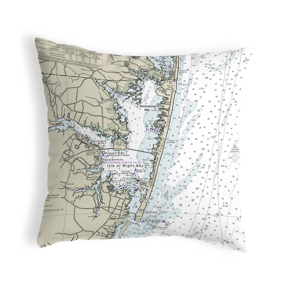 Fenwick Island to Chincoteague Inlet, VA Nautical Map Noncorded Indoor/Outdoor Pillow 12x12. Picture 1