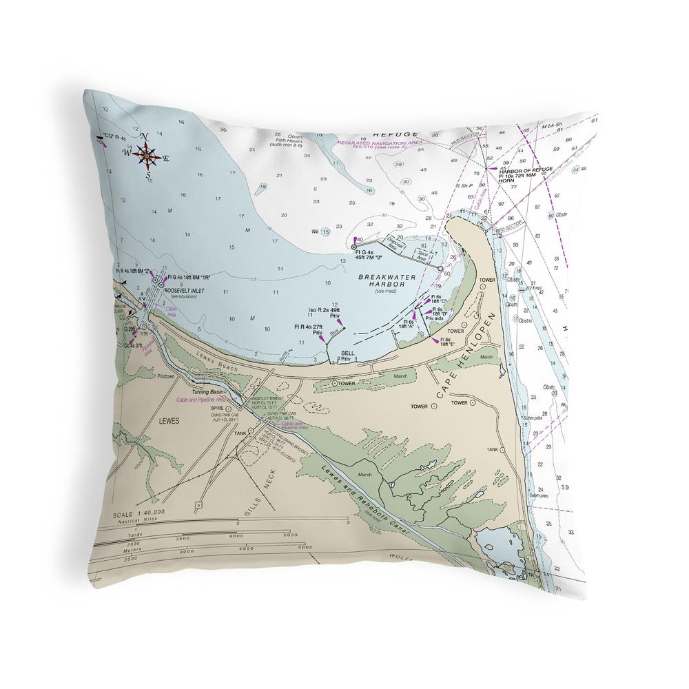 Lewes, DE Nautical Map Noncorded Indoor/Outdoor Pillow 12x12. Picture 1