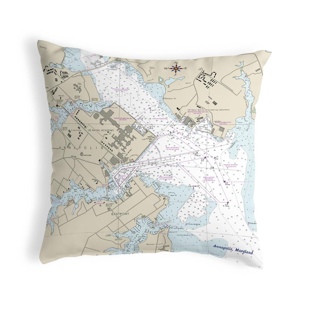 Annapolis - USNA, MD Nautical Map Noncorded Indoor/Outdoor Pillow 12x12. Picture 1