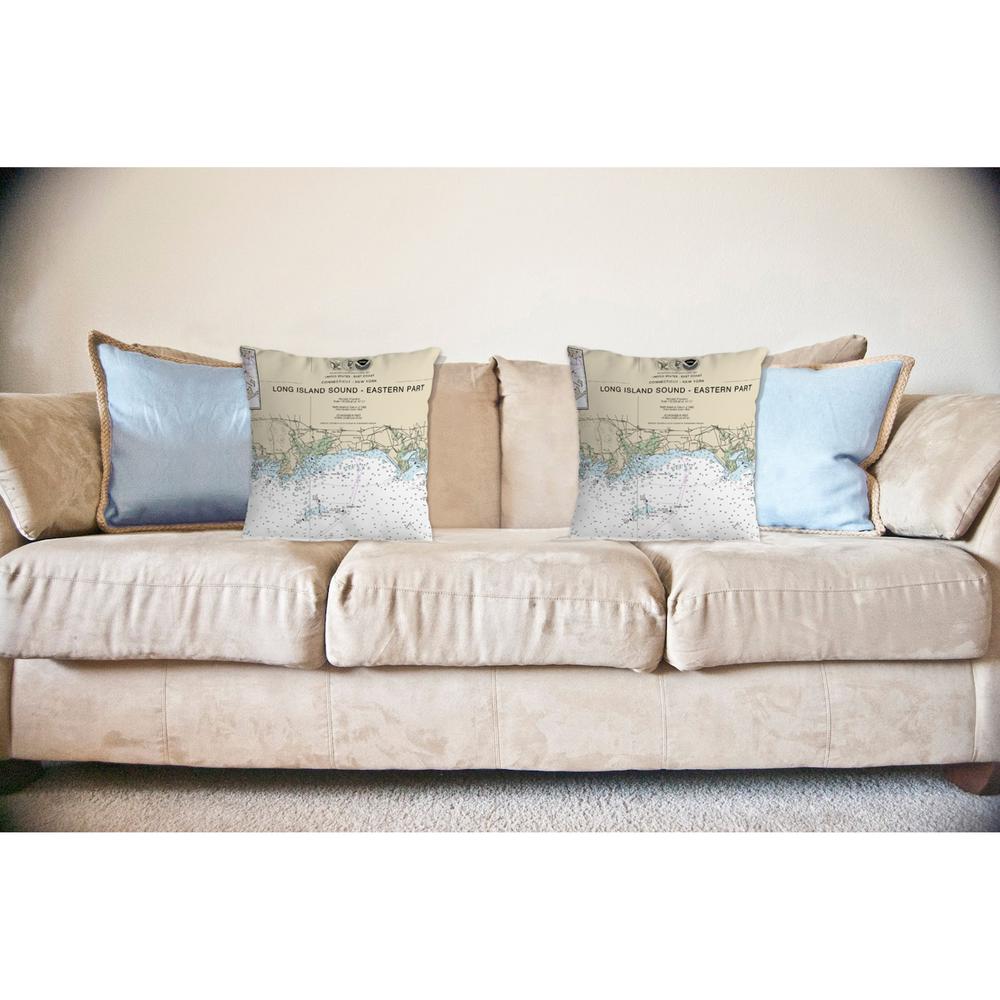 Long Island Sound - Eastern Part Detail, NY Nautical Map Noncorded Indoor/Outdoor Pillow 12x12. Picture 2