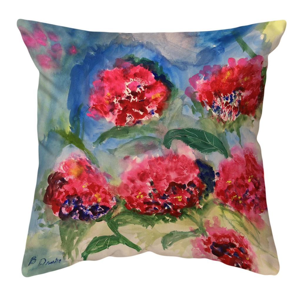 Red Geraniums Small Noncorded Indoor/Outdoor Pillow 12x12. Picture 1