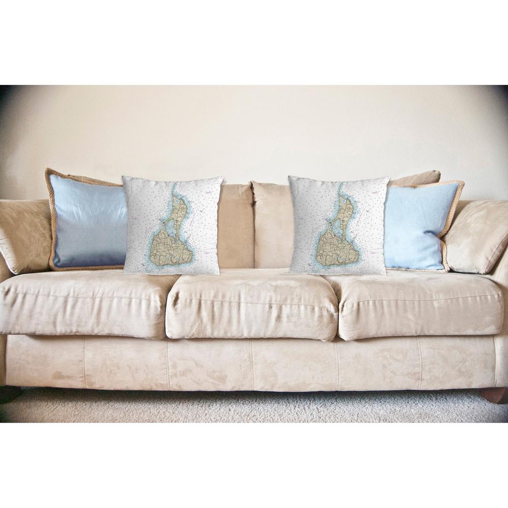 Block Island, RI Nautical Map Noncorded Indoor/Outdoor Pillow 12x12. Picture 2
