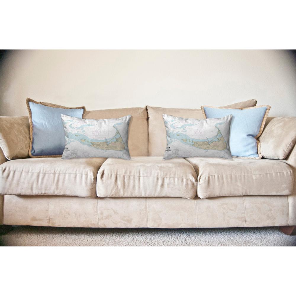 Nantucket Island, MA Nautical Map Noncorded Indoor/Outdoor Pillow 11x14. Picture 2