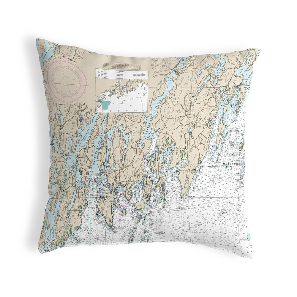 Southport - Pemaquid, ME Nautical Map Noncorded Indoor/Outdoor Pillow 12x12. Picture 1