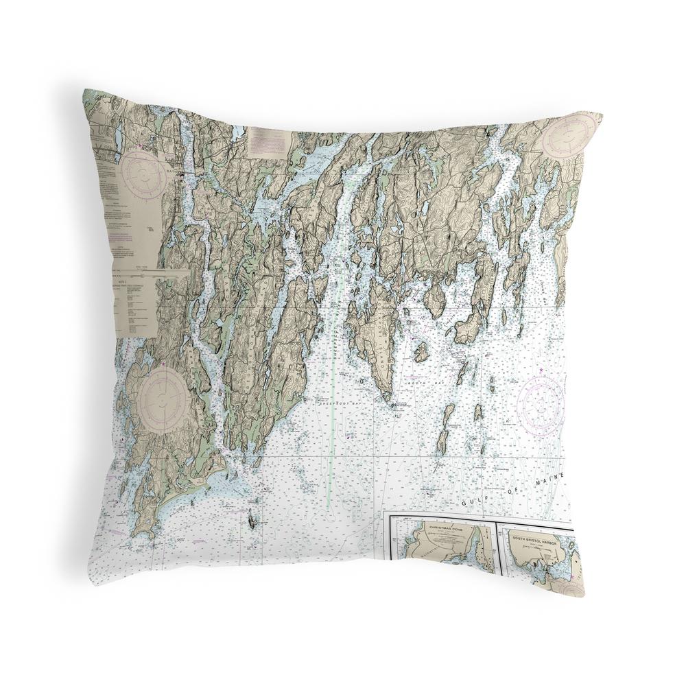 BoothBay, ME Nautical Map Noncorded Indoor/Outdoor Pillow 12x12. Picture 1