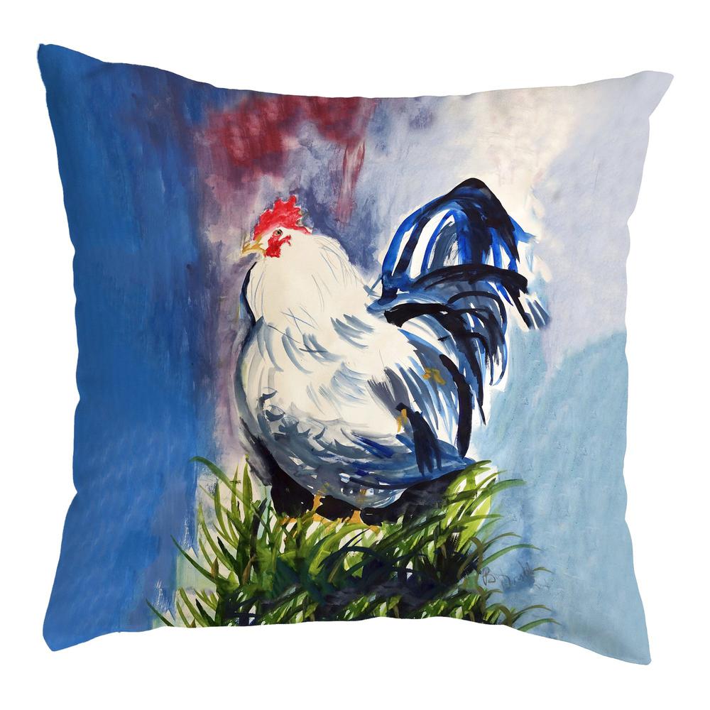 Blue & White Rooster Small Noncorded Pillow 12x12. Picture 1