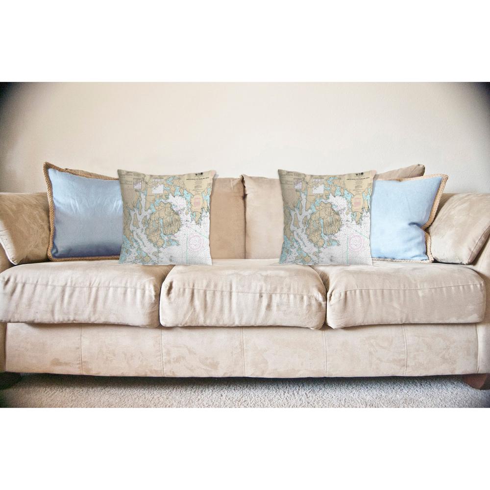 Frenchman and Blue Hill Bays, ME Nautical Map Noncorded Indoor/Outdoor Pillow 12x12. Picture 2