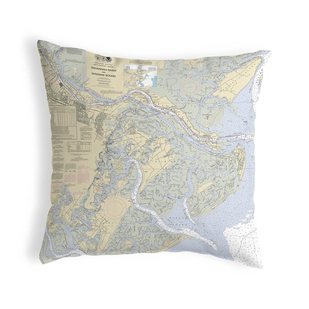 Savannah River and Wassaw Sound, GA Nautical Map Noncorded Indoor/Outdoor Pillow 12x12. Picture 1