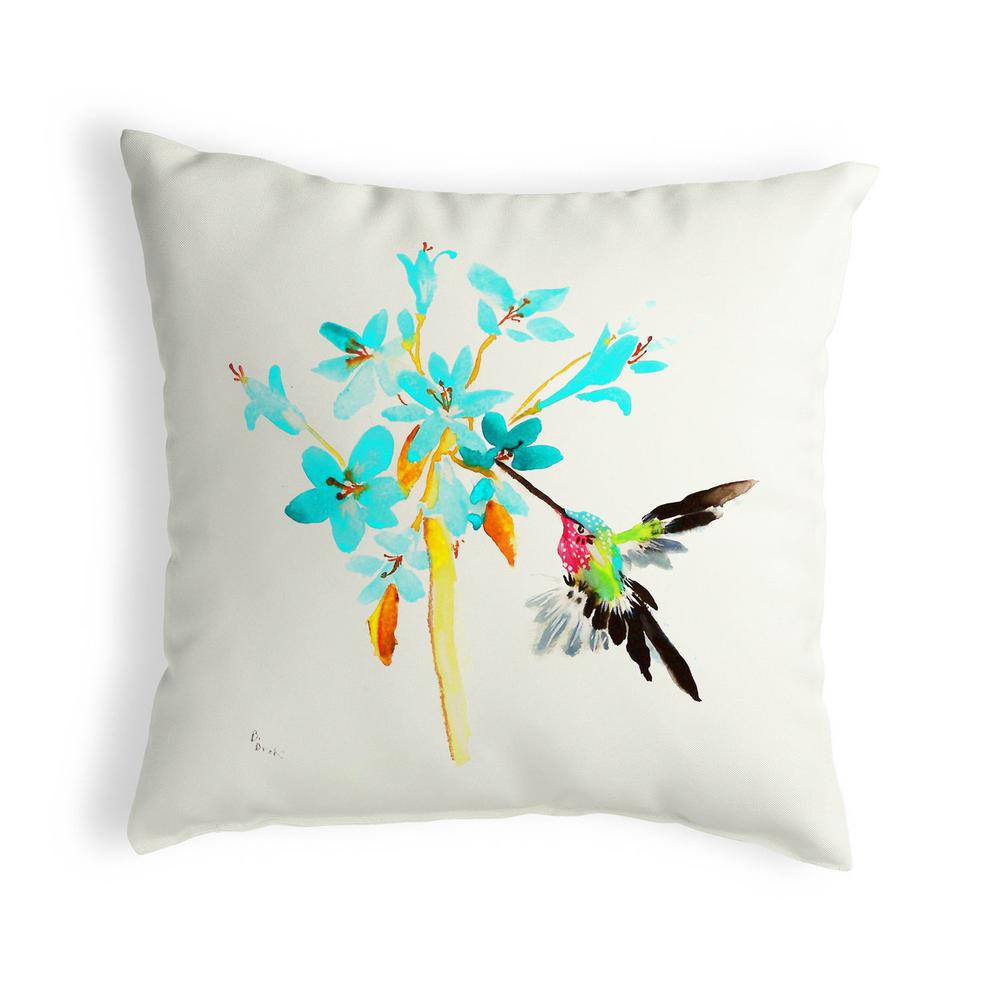 Blue Hummingbird Small No-Cord Pillow 12x12. Picture 1