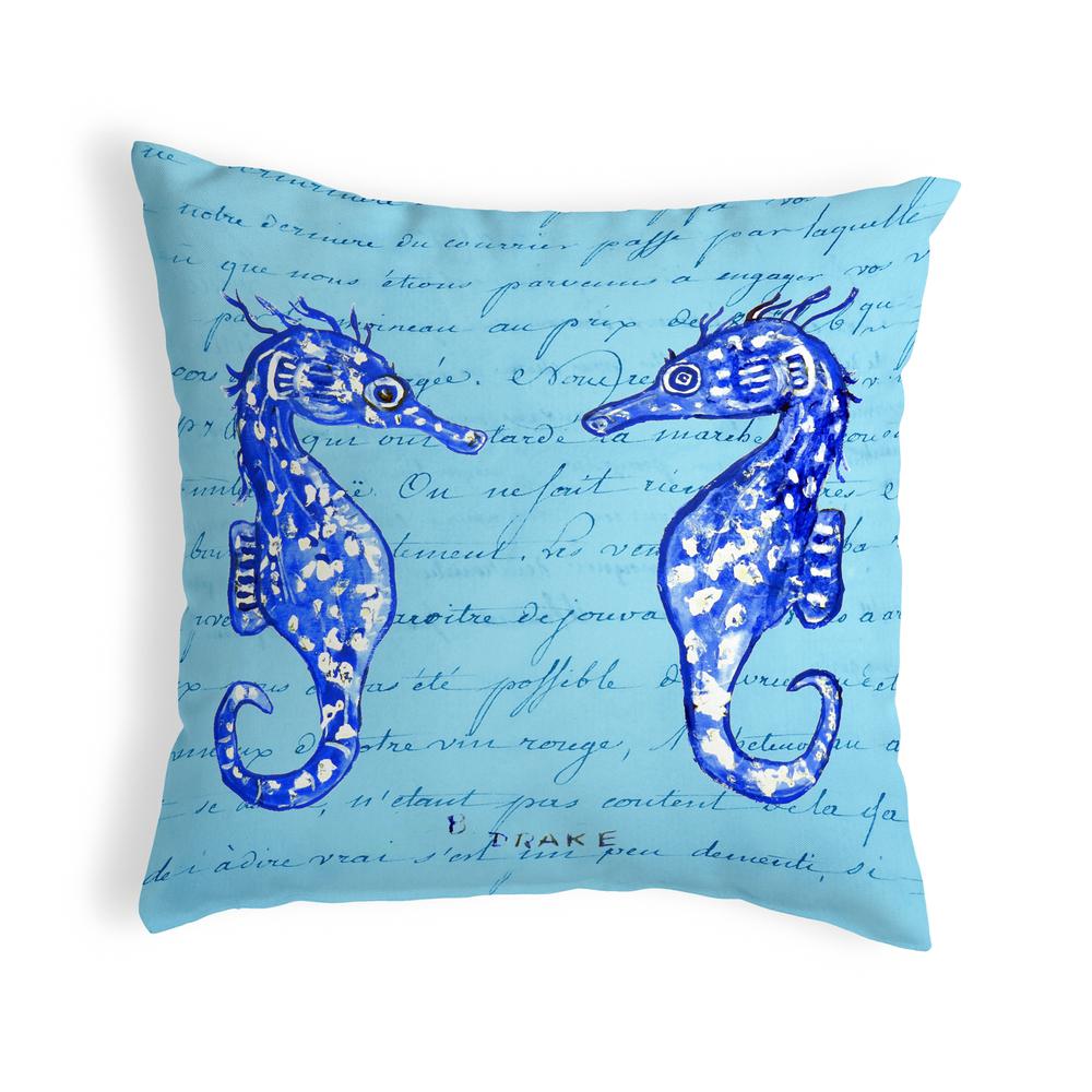 Blue Sea Horses Small No-Cord Pillow 12x12. Picture 1