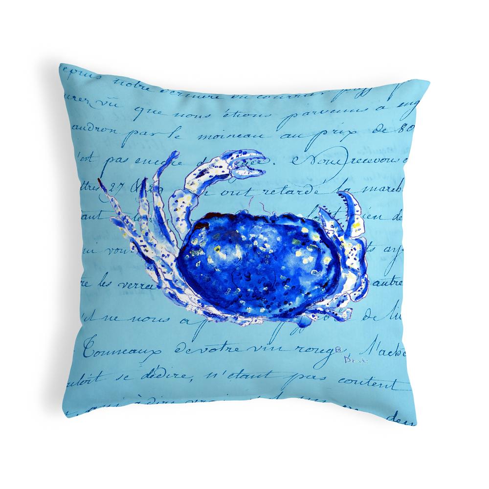 Blue Script Crab Small No-Cord Pillow 12x12. Picture 1