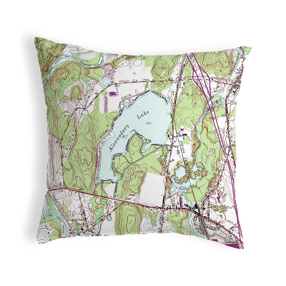 Alexander's Lake, CT Nautical Map Noncorded Indoor/Outdoor Pillow 12x12. Picture 1