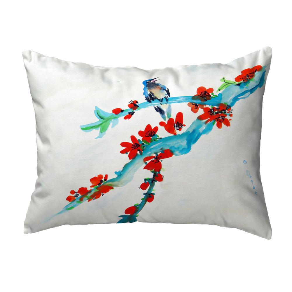 Red Buds & Bird Small No-Cord Pillow 11x14. Picture 1