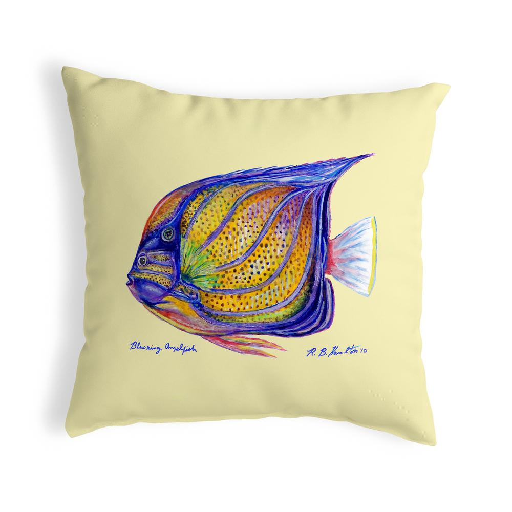 Blue Ring Angelfish - Yellow Small No-Cord Pillow 12x12. Picture 1