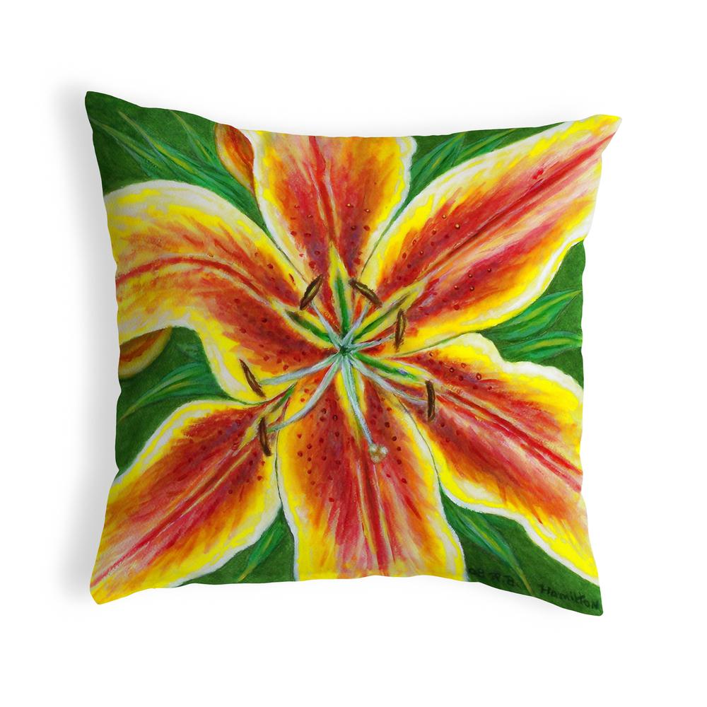 Yellow Lily Small No-Cord Pillow 12x12. Picture 1