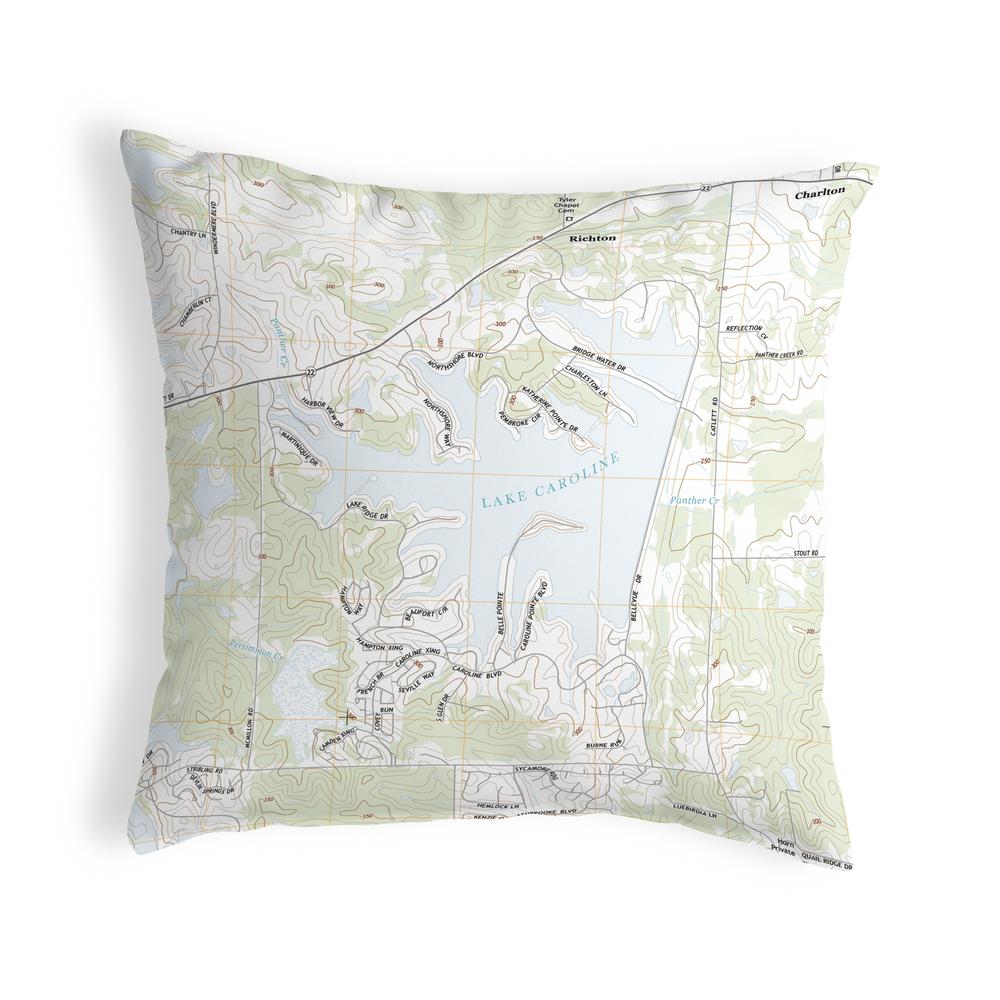 Lake Caroline, MS Nautical Map Noncorded Indoor/Outdoor Pillow 12x12. Picture 1